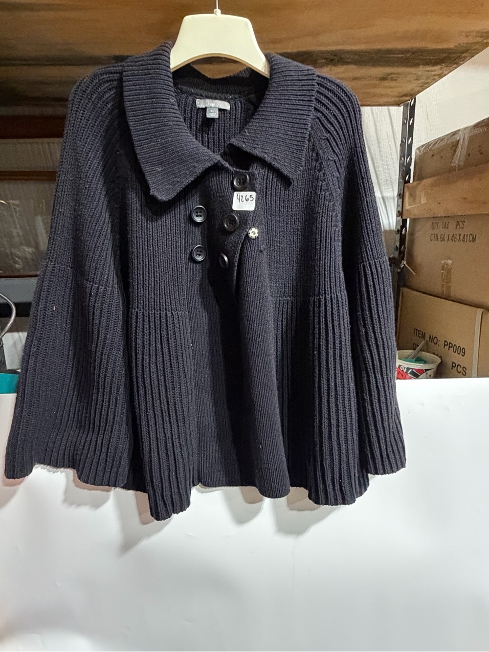 #4265-Apt. 9 Black Ribbed Button-Front Cardigan Sweater